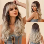 Brown Wavy Wigs for Women with Bangs Long Natural Synthetic Hair Wig Daily Cosplay Heat Resistant - Image 17