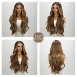 Light Brown Blonde Long Wavy Middle Part Hair Daily Natural Wavy Heat Resistant Fiber for Women Brown Highlight Synthetic Wig - Image 3