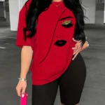 Women's Crew Neck Short Sleeve T-shirt Sports Shirt Casual Top with Medium Stretch Polyester Fabric