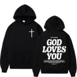 new2026Harajuku Aesthetic Christian Jesus Church Bible Verse God Loves You Hooded Men's Women Vintage Sweatshirts Streetwear Y2K
