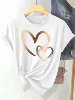 Summer New Fashion Women's Heart Printed T-shirt Trendy Casual Round Neck Top Short Sleeves Women T-shirt Women Clothing