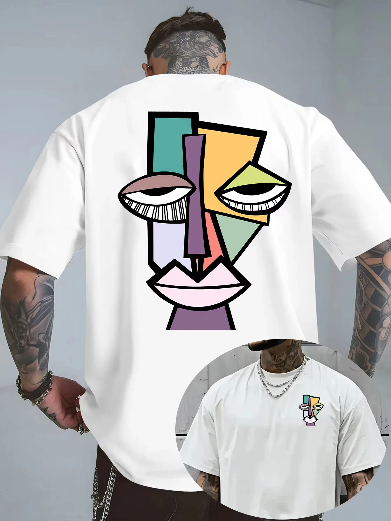 Sb48a3f117f8c47c1bd2530f6d33e0f19I.webp Picasso Style Cubist Print 100% Cotton Men Woment T-shirt Summer Autumn Daily Outdoor Sports Casual Loose Street Short Sleeve - Image 1