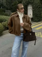 Women's Fashion Pilot Jacket with Bat Sleeves and Zipper, Casual Top - Image 9