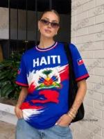 2026 New Haiti Flag Print Soccer Jersey For Women T-shirt Summer Short Sleeve Tees Casual Streetwear Clothes Sports Unisex Tops - Image 2