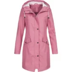Women Casual Solid Color Long Coat Waterproof Zipper Rain Jacket Solid Color Outdoor Mountaineering Hooded Windproof Windbreaker - Image 5
