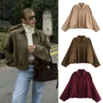 Women's Fashion Pilot Jacket with Bat Sleeves and Zipper, Casual Top
