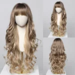 Brown Wavy Wigs for Women with Bangs Long Natural Synthetic Hair Wig Daily Cosplay Heat Resistant - Image 9
