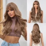 Brown Wavy Wigs for Women with Bangs Long Natural Synthetic Hair Wig Daily Cosplay Heat Resistant - Image 14
