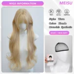 MEISU 32 Inch Long Wave Bangs Wig Synthetic Fiber Layered Hair Heat-Resistant Natural Smooth Extend Hair Selfie Party - Image 7