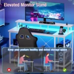 JHK 48 Inch Computer Desk with with Shelves Storage Drawers Office Wood Table with LED Lights Power Outlets Gaming Desk - Image 4