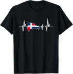 Heartbeat Design Dominican Republic Flag T-Shirt Custom Printed Graphic T Shirts Streetwear Clothing  Funny Shirt Ropa Hombre