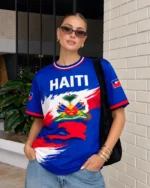 2026 New Women Haiti Flag Soccer Jersey Retro Crewneck Short Sleeve Breathable Loose Fit Streetwear Casual Football Shirt - Image 7