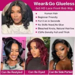 Body Wave BOB Wig Human Hair 5X5 HD Lace Closure Wavy Wigs 4X4 Glueless Wear And Go Wigs Human Hair Pre Plucked Wig 250 Density - Image 4