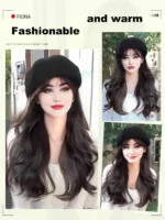 synthetic 16 inch black beret big wave long curly wig water wave baseball cap duck tongue hat fisherman hat Hat Wig Christmas - Image 6