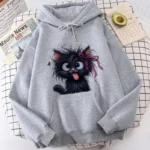 2025 Black Sarcastic Cat with Red Bow Printed Hoodies Clothes Women's Winter Graphic Hooded Vintage Y2k Sweatshirts Pullovers - Image 5