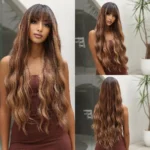 Brown Wavy Wigs for Women with Bangs Long Natural Synthetic Hair Wig Daily Cosplay Heat Resistant - Image 18