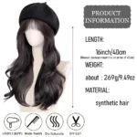 synthetic 16 inch black beret big wave long curly wig water wave baseball cap duck tongue hat fisherman hat Hat Wig Christmas - Image 4
