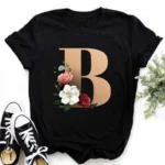A B C D E English Alphabet Print T Shirt Women New Summer Couples Lovers Female T-Shirt Harajuku Casual Black Tops Tshirts - Image 3