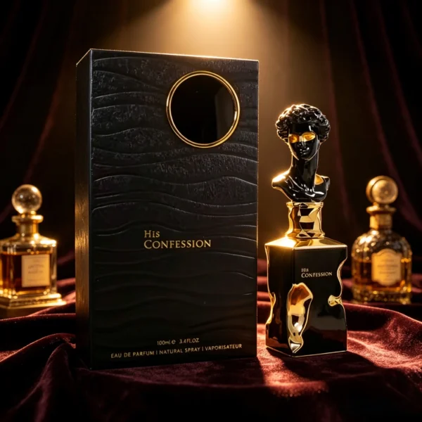 lattafa His Confession Men Eau de Parfum Deep Rich Smoky Woody Spicy Scent Unique Sculpture Bust Bottle Long Lasting Luxury Masculine Perfume Premium Holiday Birthday Gift for Him