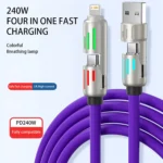 4-in-1 240W USB Type C Silicone Fast Charging Cable, For iPhone Huawei Samsung Xiaomi Durable Type-C To USB A Cable - Image 2