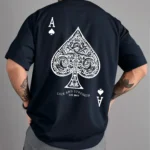 Summer men's 100% pure cotton casual sports loose oversized retro spade A printed comfortable round neck short sleeved T-shirt