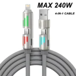 4-in-1 240W USB Type C Silicone Fast Charging Cable, For iPhone Huawei Samsung Xiaomi Durable Type-C To USB A Cable - Image 8