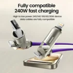 4-in-1 240W USB Type C Silicone Fast Charging Cable, For iPhone Huawei Samsung Xiaomi Durable Type-C To USB A Cable - Image 4