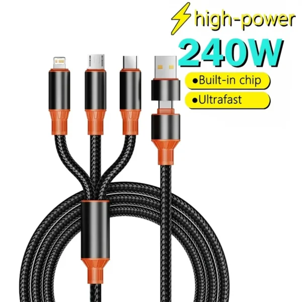 240W 4 in 1 USB Type C Cable for iPhone 14 Pro Max 3 in 1 USB Charging Cable 2 in 1 Micro Cable for Samsung Xiaomi Huawei & More