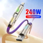 4-in-1 240W USB Type C Silicone Fast Charging Cable, For iPhone Huawei Samsung Xiaomi Durable Type-C To USB A Cable - Image 3