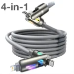 4-in-1 240W USB Type C Silicone Fast Charging Cable, For iPhone Huawei Samsung Xiaomi Durable Type-C To USB A Cable