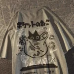 Summer Retro Pocket Cat Cartoon Printed Short Sleeve T-shirt Male Female Couples Unisex College Style Oversized Top - Image 5