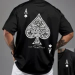 Summer men's 100% pure cotton casual sports loose oversized retro spade A printed comfortable round neck short sleeved T-shirt - Image 8