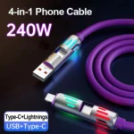 4-in-1 240W USB Type C Silicone Fast Charging Cable, For iPhone Huawei Samsung Xiaomi Durable Type-C To USB A Cable - Image 6