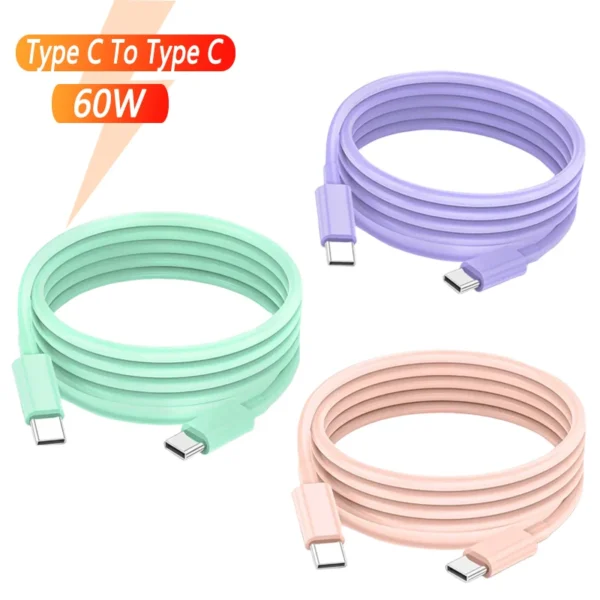 60W PD Fast Charging Cable USB C to Type C For Iphone 15 Huawei Xiaomi Samsung Type C Weaving Cable Accessories Data line