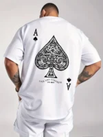Summer men's 100% pure cotton casual sports loose oversized retro spade A printed comfortable round neck short sleeved T-shirt - Image 2