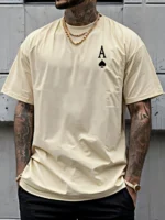 Summer men's 100% pure cotton casual sports loose oversized retro spade A printed comfortable round neck short sleeved T-shirt - Image 4