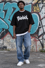 Bizbòl Men’s Oversized Black Graphic T-Shirt – XXL