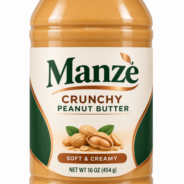 Manzè Crunchy Peanut Butter – Soft & Creamy, 16 oz