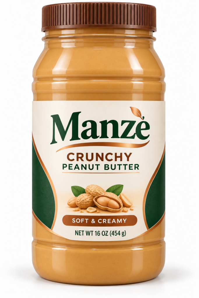 Manzè Crunchy Peanut Butter – Soft & Creamy, 16 oz