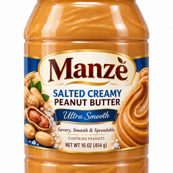 Manzè Salted Creamy Peanut Butter – Ultra Smooth, 16 oz (454 g)