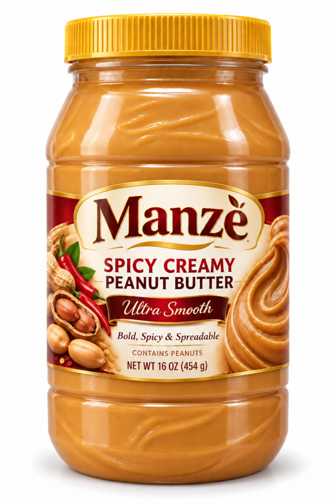 Manzè Spicy Creamy Peanut Butter – Ultra Smooth, 16 oz (454 g)