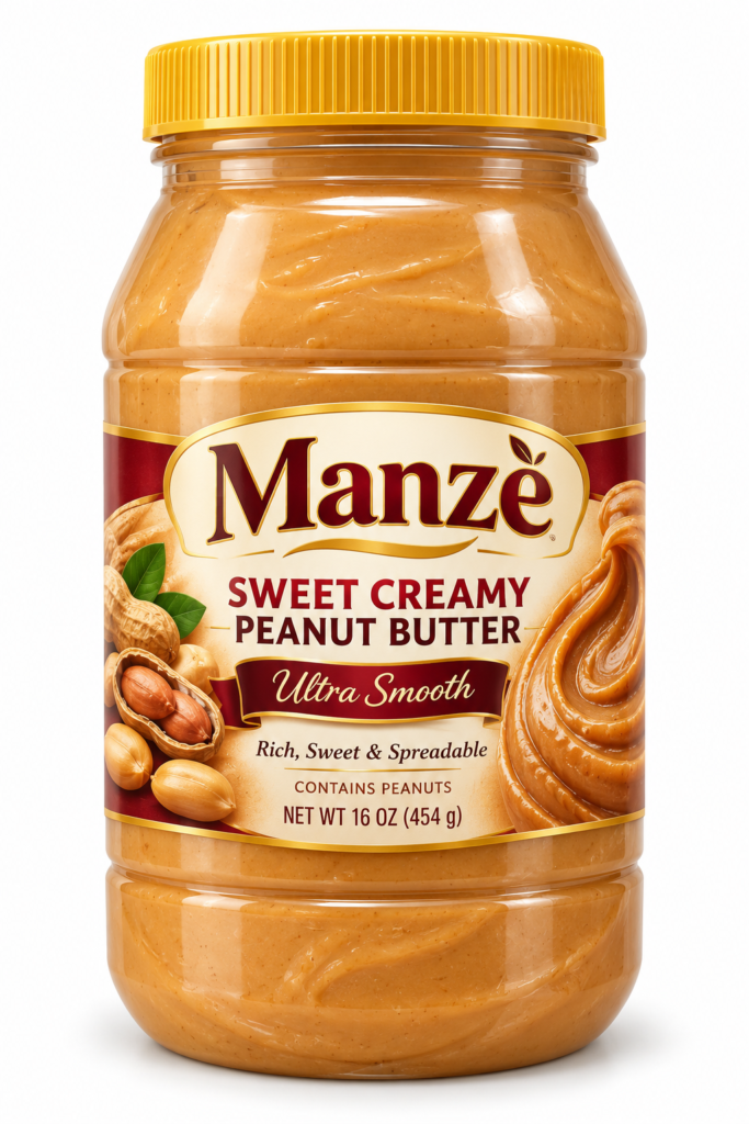 Manzè Sweet Creamy Peanut Butter – Ultra Smooth, 16 oz (454 g)