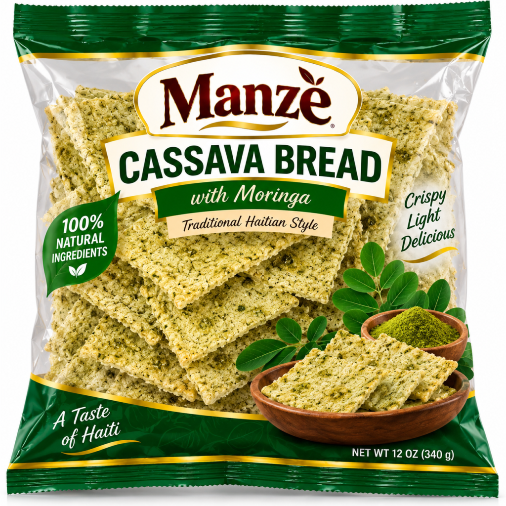 Manzè Cassava Bread with Moringa – Traditional Haitian Style, 12 oz (340 g)