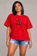 Women’s Oversized Graphic T-Shirt – Chérie Cherry Bow - Image 3