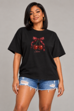 Women’s Oversized Graphic T-Shirt – Chérie Cherry Bow - Image 5