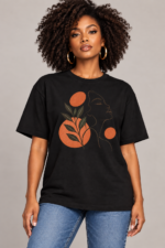 Women’s Oversized T-Shirt – Botanical Line Art - Image 2