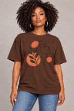 Women’s Oversized T-Shirt – Botanical Line Art - Image 3