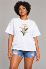 Women’s Oversized Floral T-Shirt – Ivory Calla Lily - Image 2
