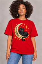 Women’s Oversized T-Shirt – Moonlight Cat - Image 3
