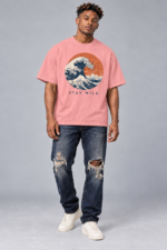 Men’s Oversized Wave Graphic T-Shirt – Stay Wild - Image 2